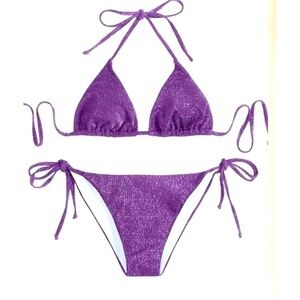 Glitter sexy Brazilian purple mesh  bikini